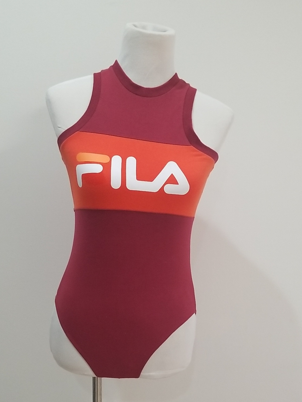 FILA Maroon Bodysuit with Orange Logo Band